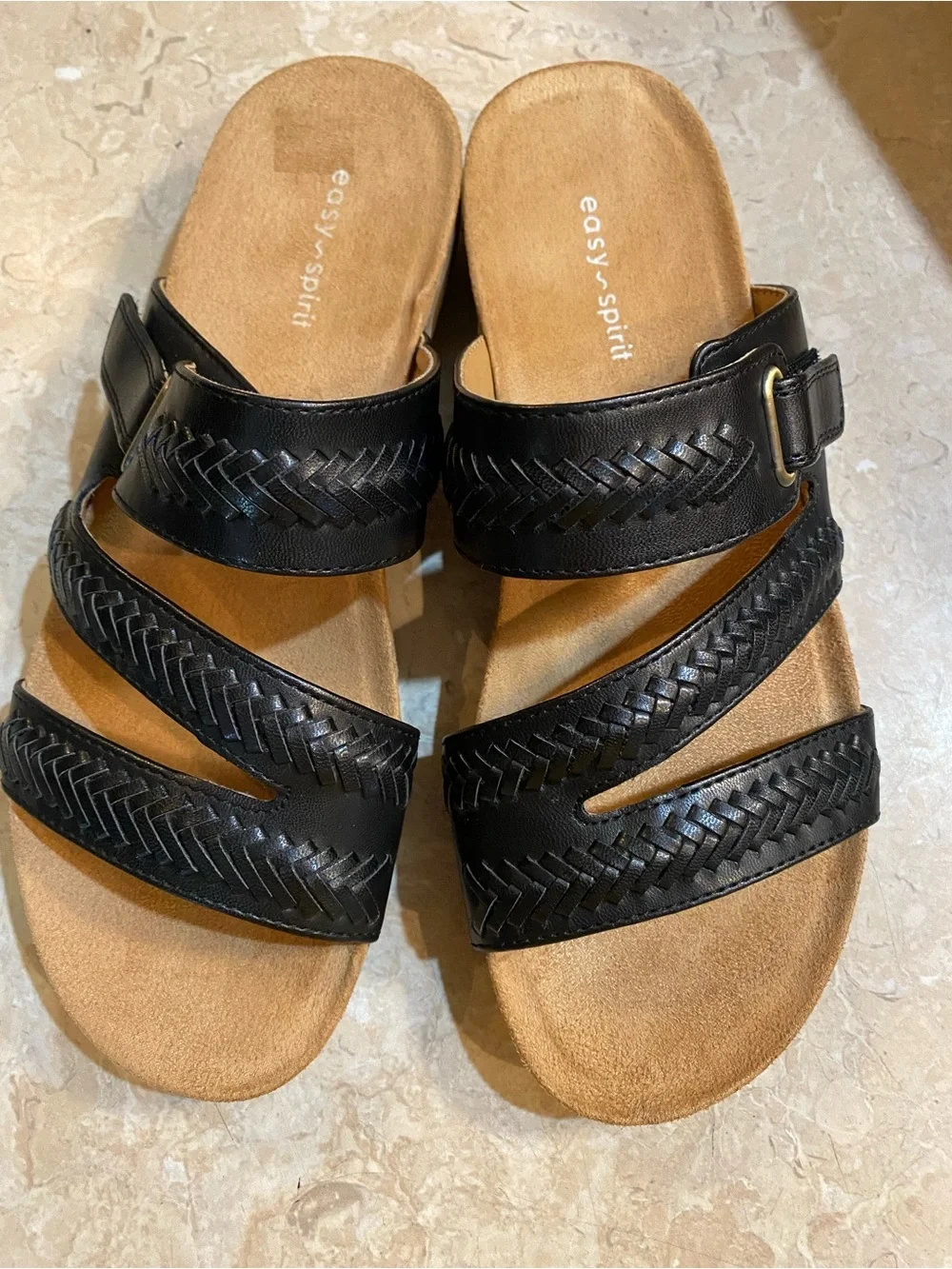 Easy Spirit Black Braided Multi-Strap Slide with Buckle